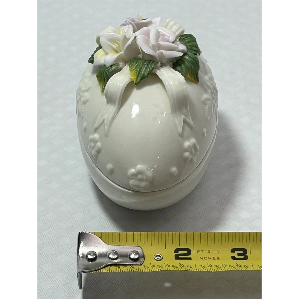 VTG Capodimonte Style Floral Oval Easter Spring Egg Jewelry Trinket Box W/ Lid